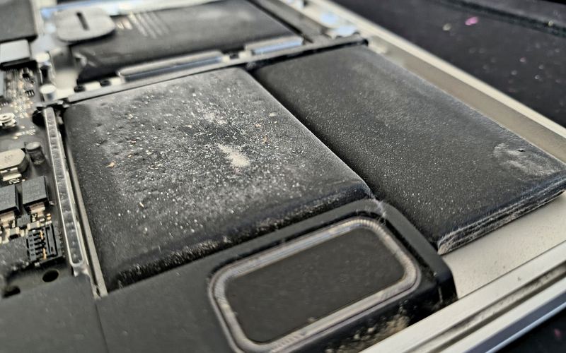 Înlocuire baterie MacBook - baterie umflată extrasă în atelier